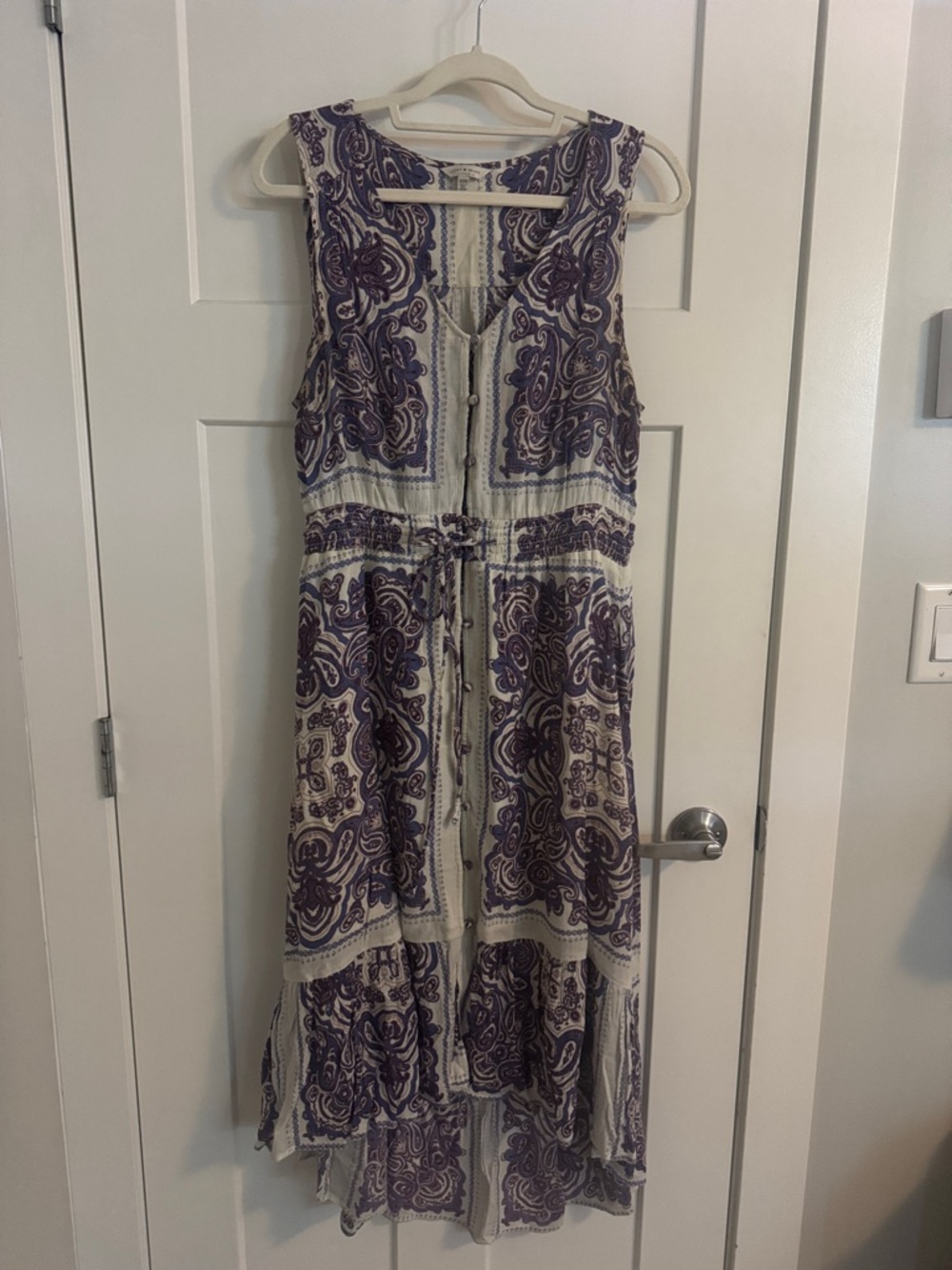 Lucky Brand Cream Maxi Dress with Purple Paisley Print